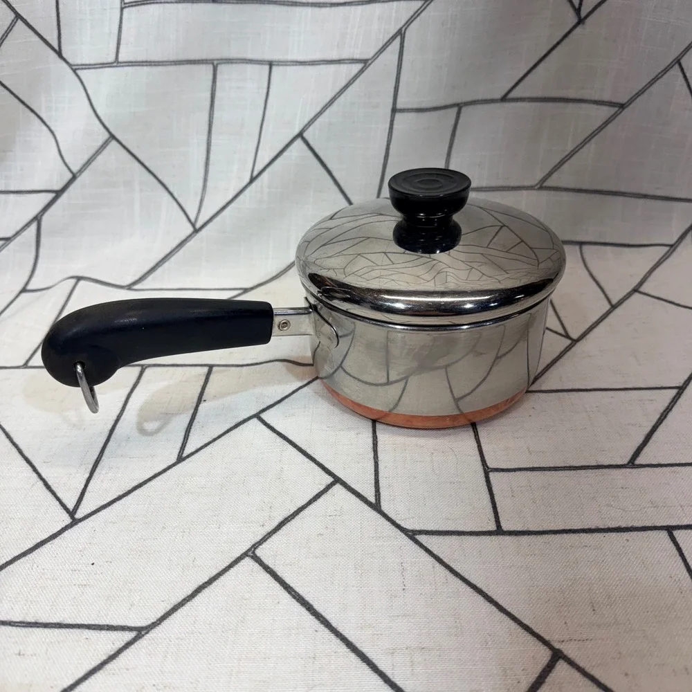 Revere Ware 1801 Saucepan 1 Qt Silver Copper‎ Bottom Vintage Lid Stainless Steel